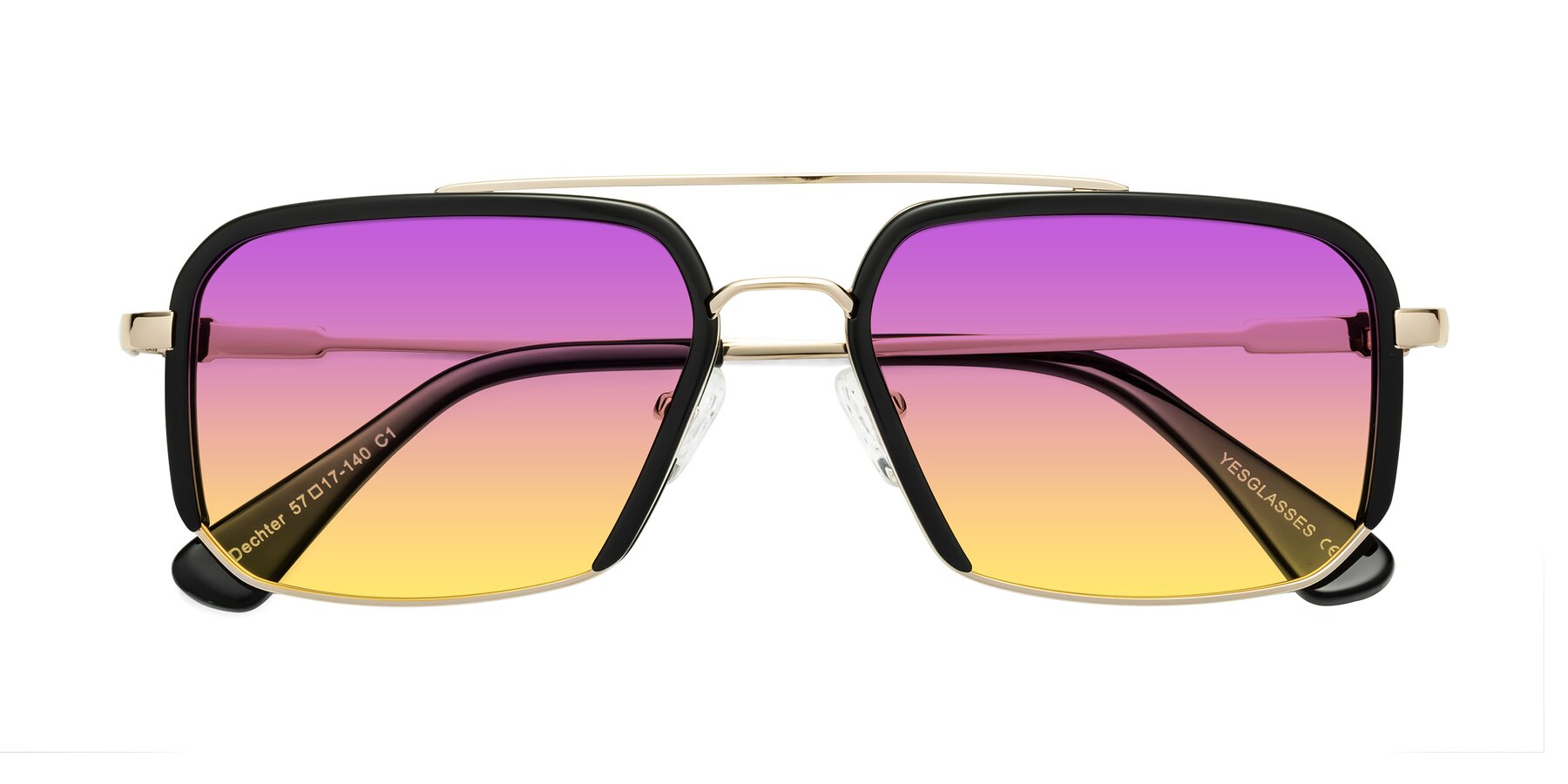 Folded Front of Dechter in Black-Gold with Purple / Yellow Gradient Lenses