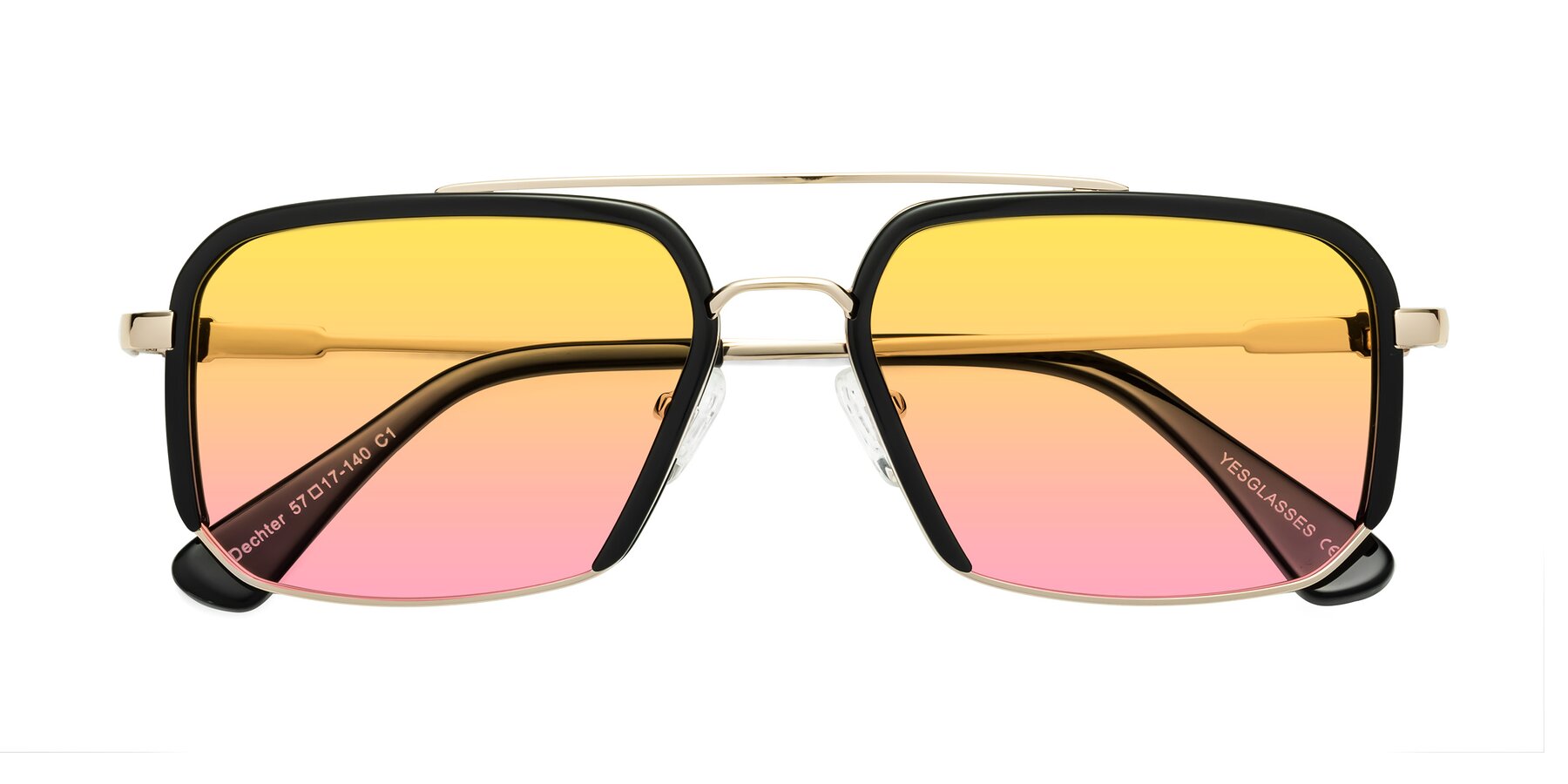 Folded Front of Dechter in Black-Gold with Yellow / Pink Gradient Lenses