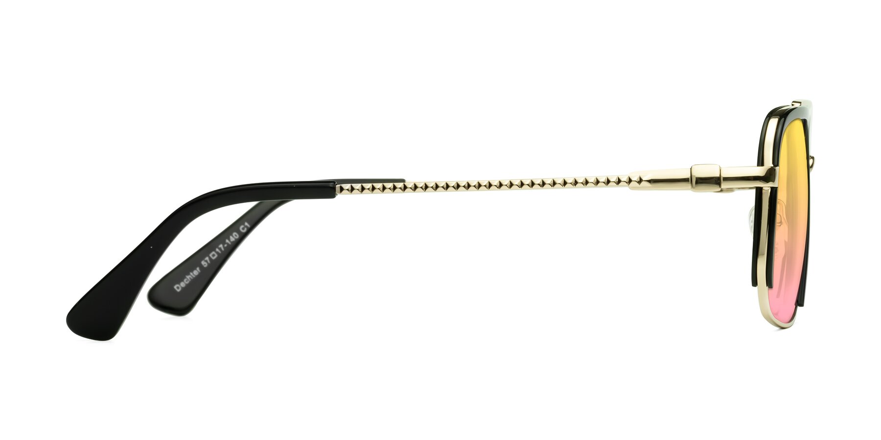 Side of Dechter in Black-Gold with Yellow / Pink Gradient Lenses