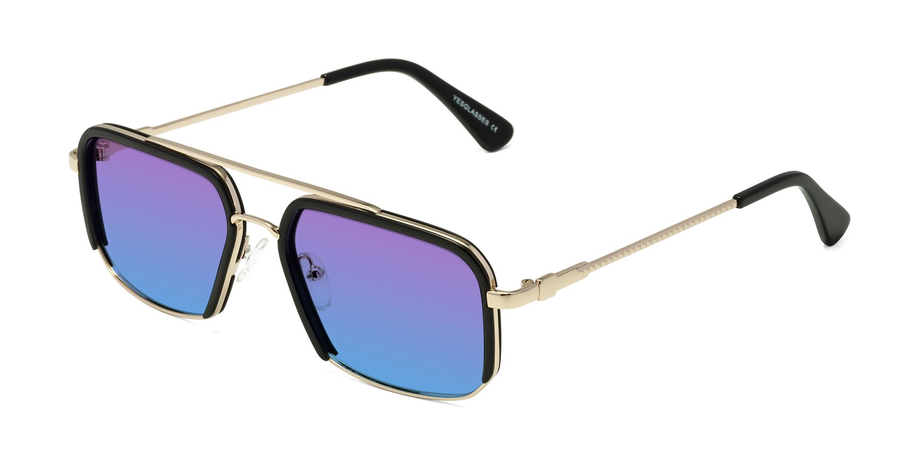 Angle of Dechter in Black-Gold with Purple / Blue Gradient Lenses