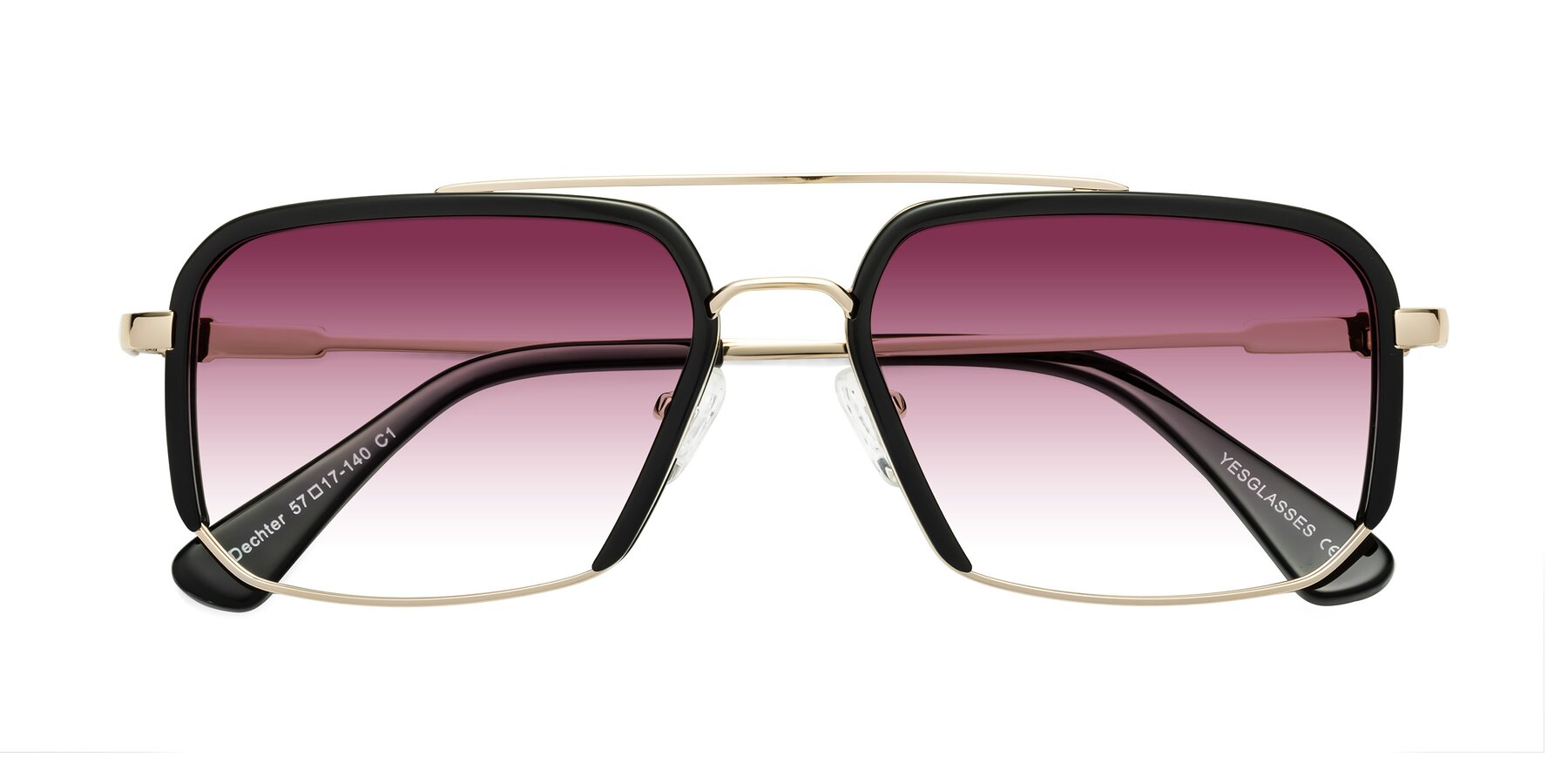 Folded Front of Dechter in Black-Gold with Wine Gradient Lenses