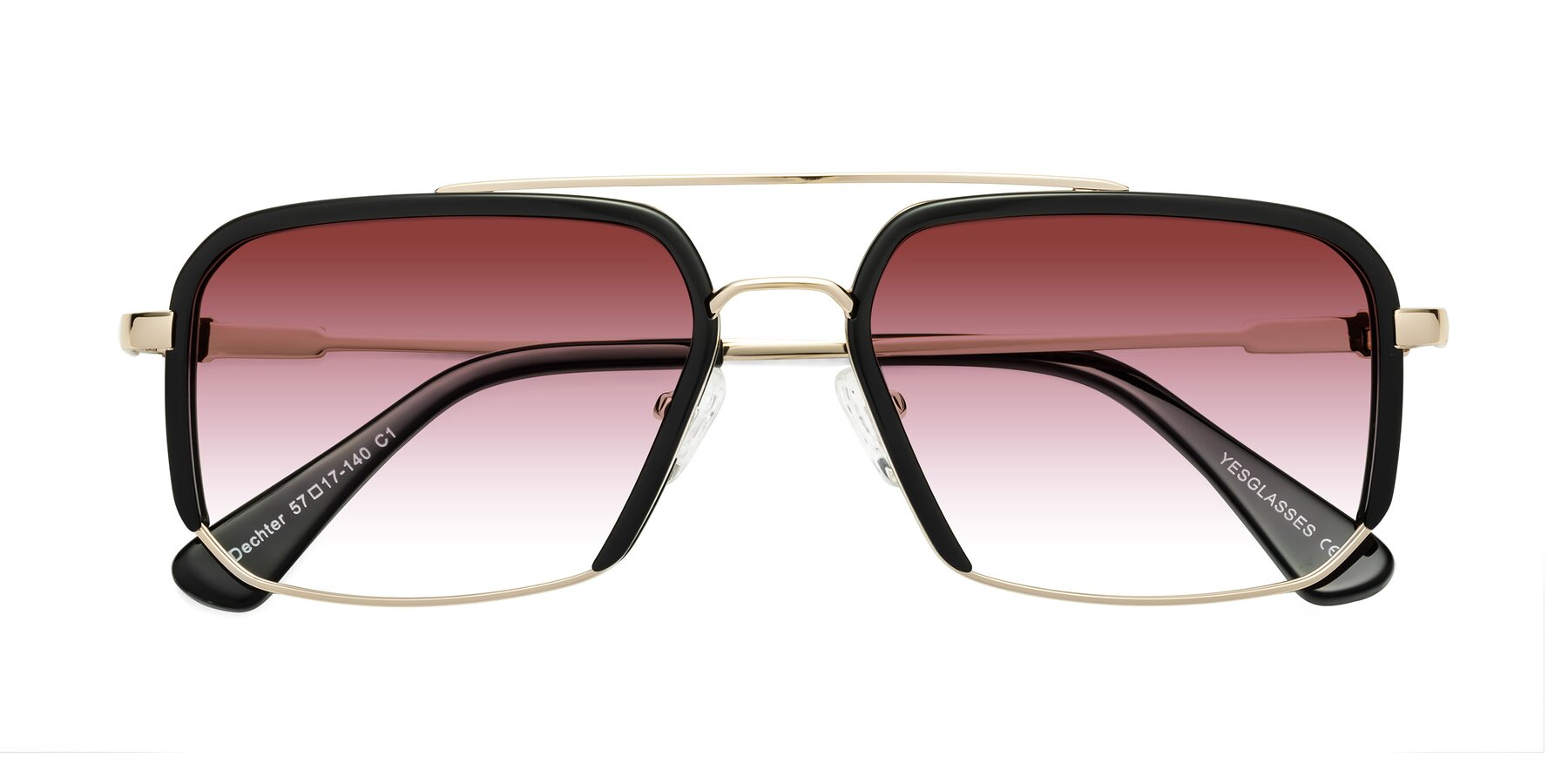 Folded Front of Dechter in Black-Gold with Garnet Gradient Lenses