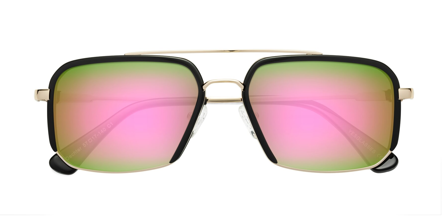 Folded Front of Dechter in Black-Gold with Pink Mirrored Lenses