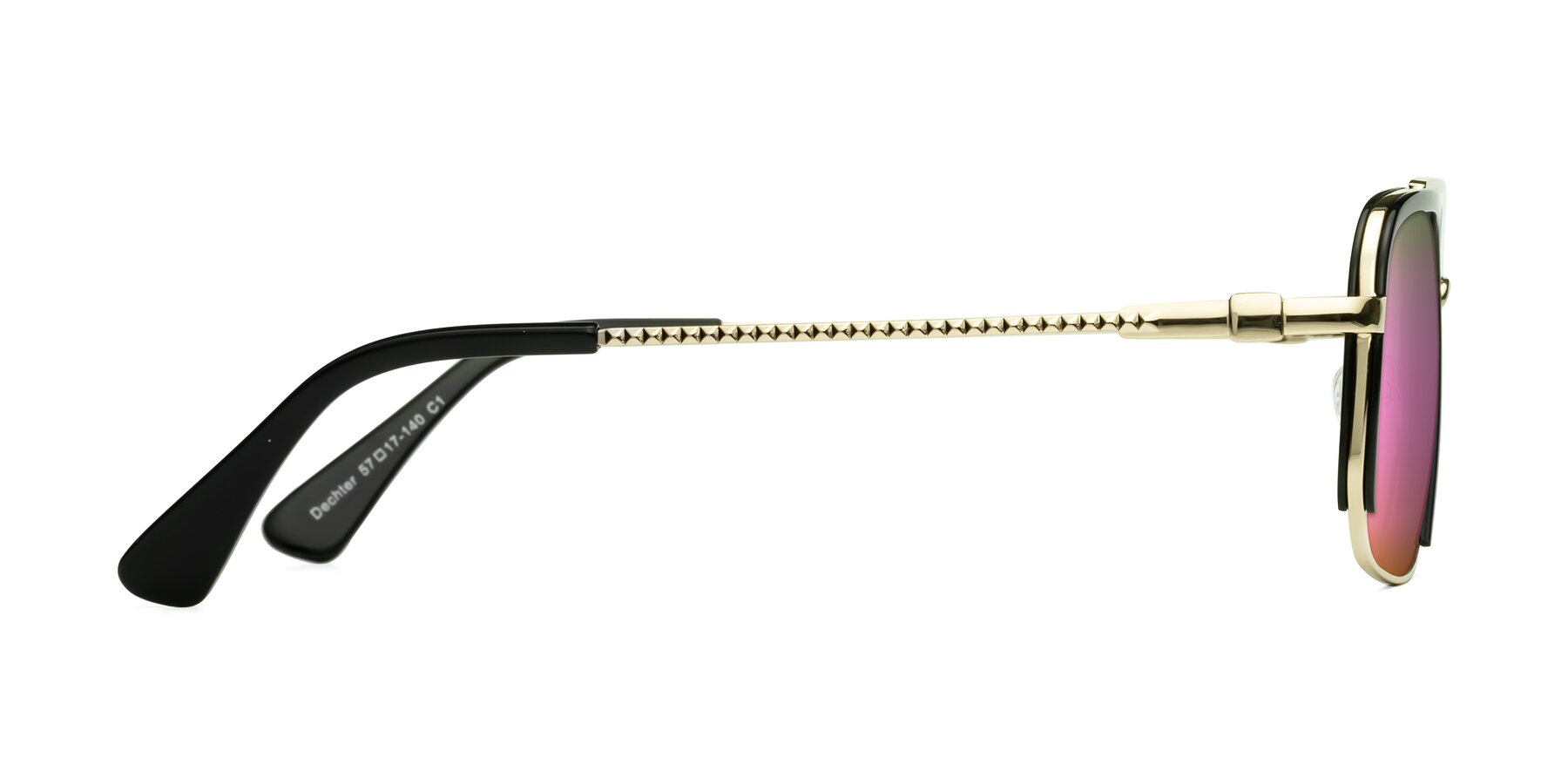 Side of Dechter in Black-Gold with Pink Mirrored Lenses