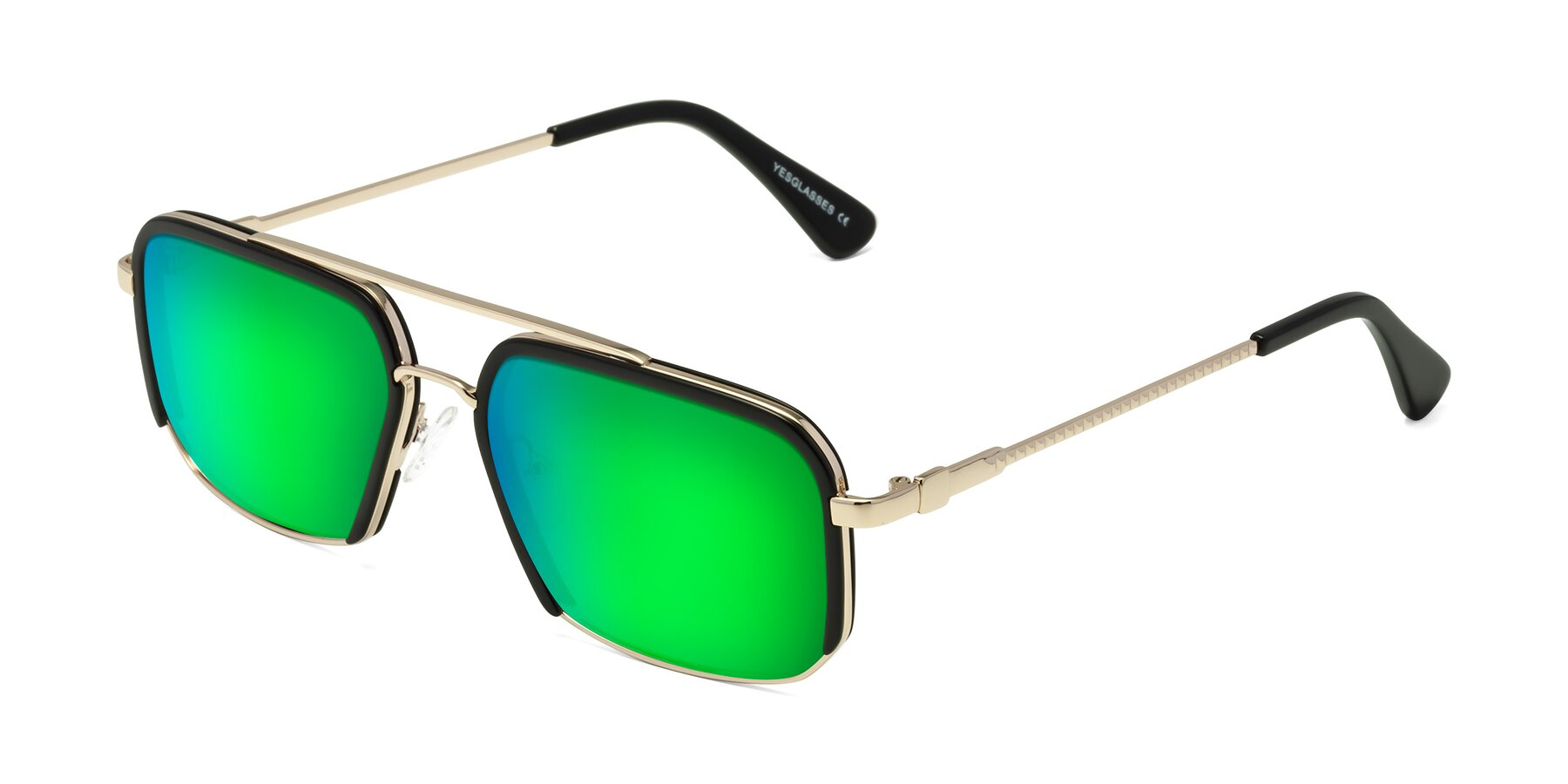 Angle of Dechter in Black-Gold with Green Mirrored Lenses