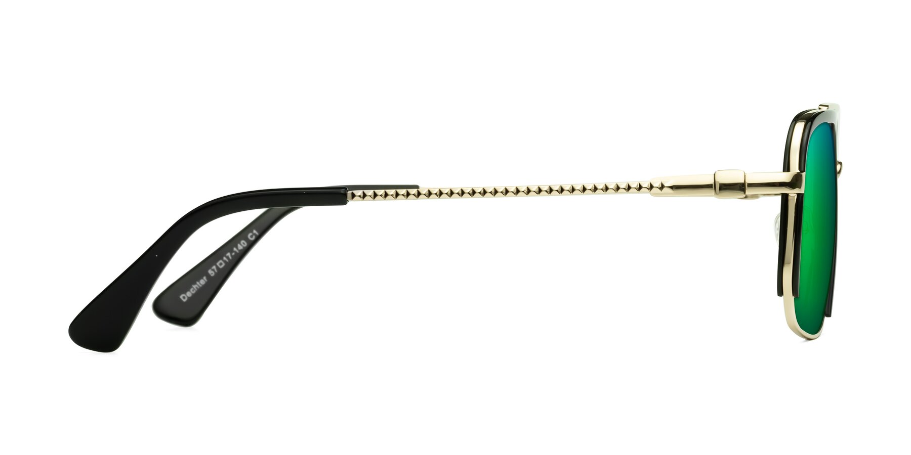 Side of Dechter in Black-Gold with Green Mirrored Lenses
