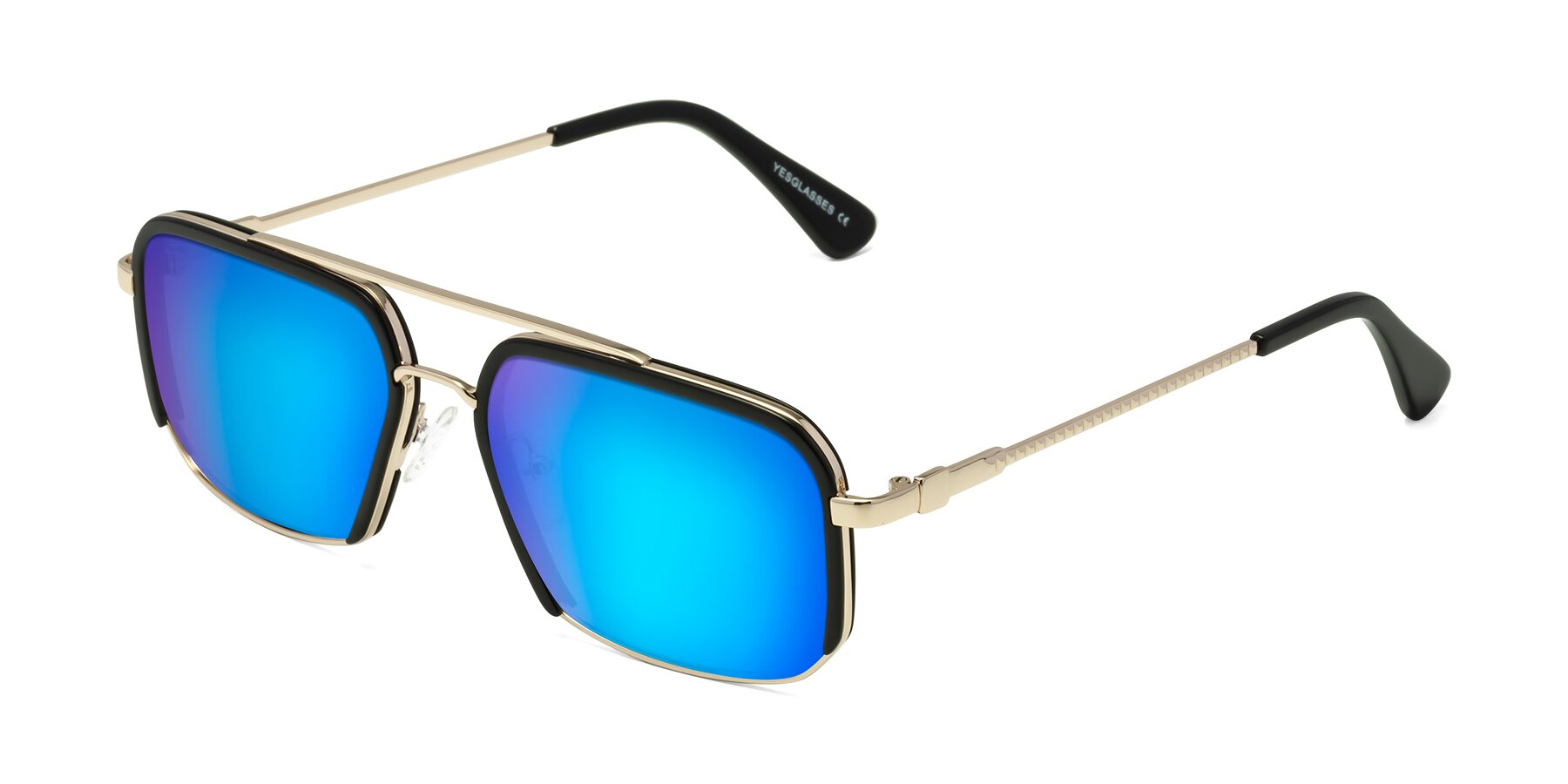 Angle of Dechter in Black-Gold with Blue Mirrored Lenses