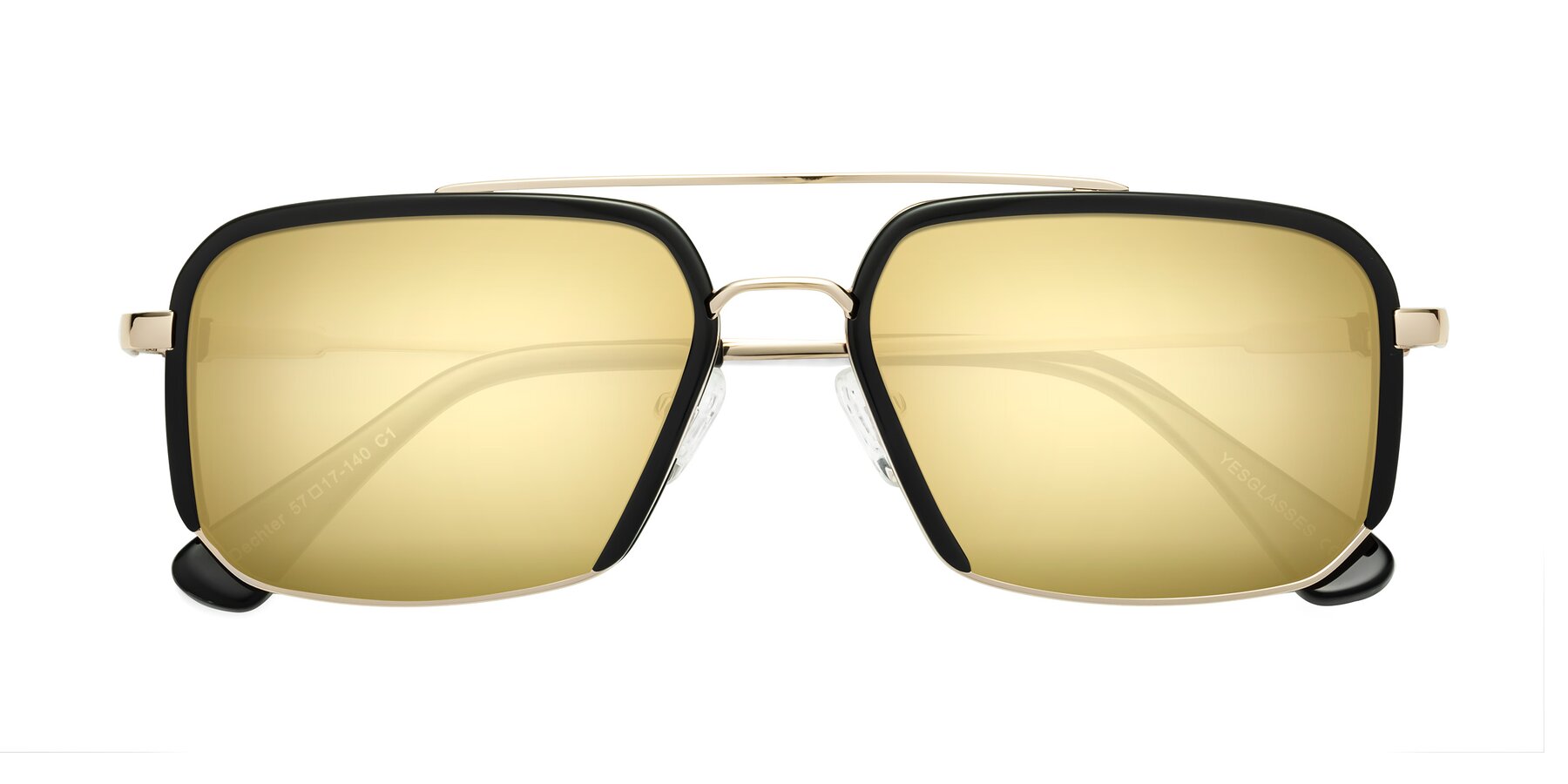 Folded Front of Dechter in Black-Gold with Gold Mirrored Lenses