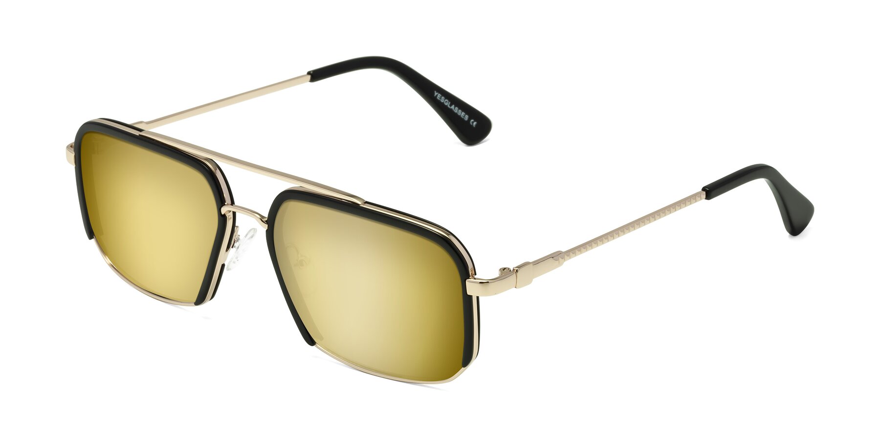 Angle of Dechter in Black-Gold with Gold Mirrored Lenses