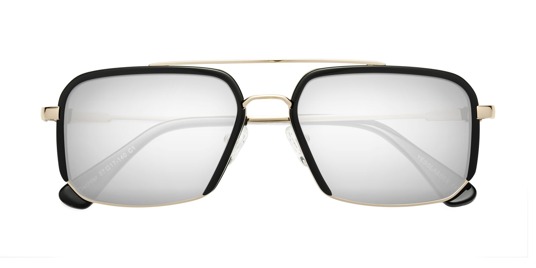 Folded Front of Dechter in Black-Gold with Silver Mirrored Lenses