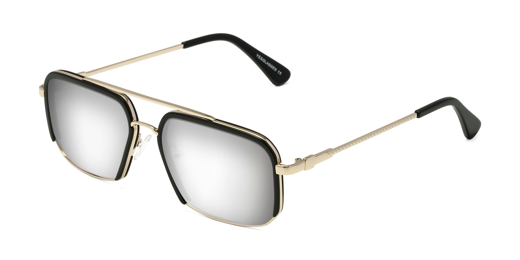 Angle of Dechter in Black-Gold with Silver Mirrored Lenses