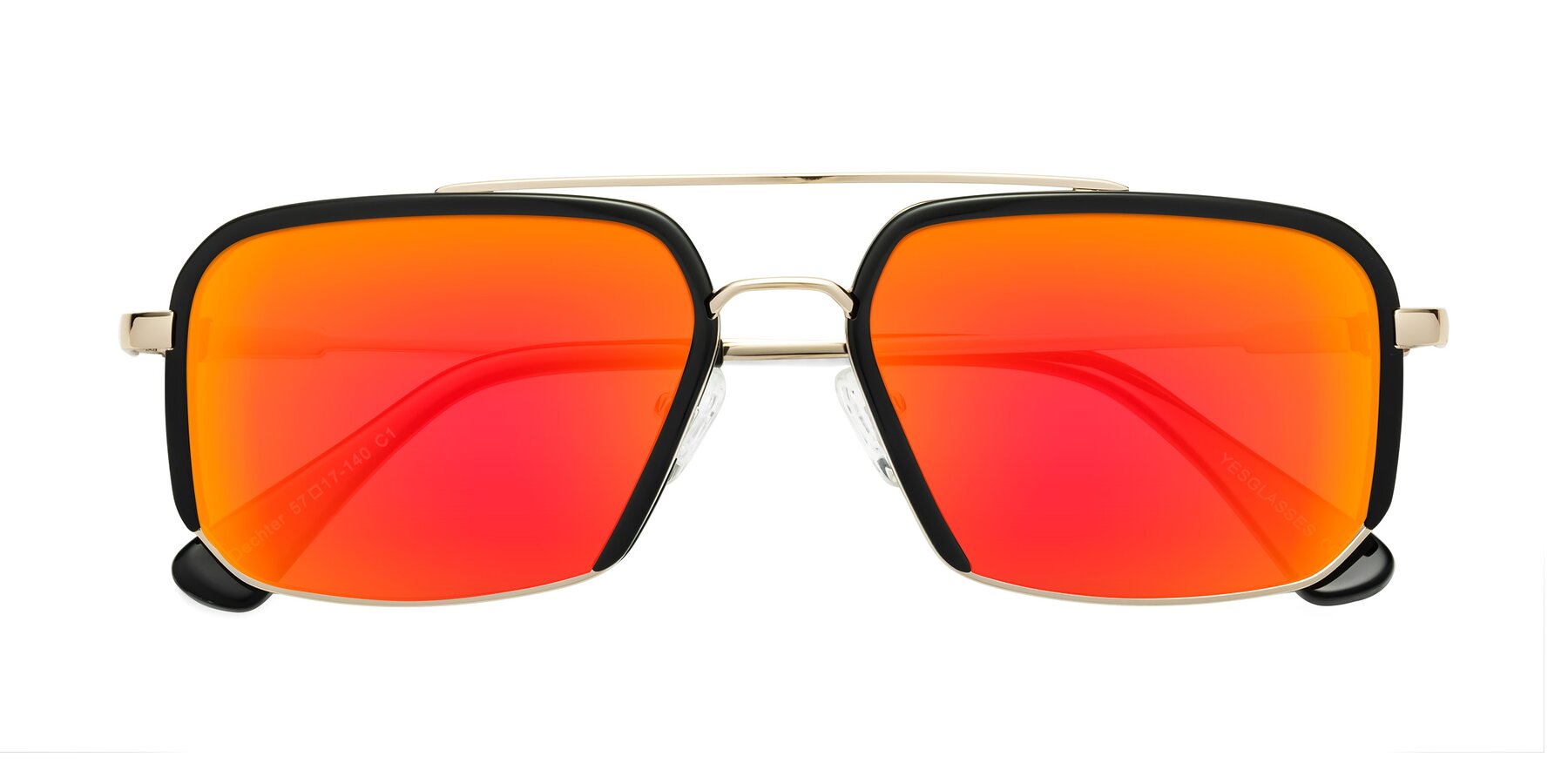 Folded Front of Dechter in Black-Gold with Red Gold Mirrored Lenses