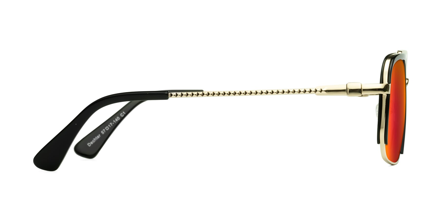 Side of Dechter in Black-Gold with Red Gold Mirrored Lenses