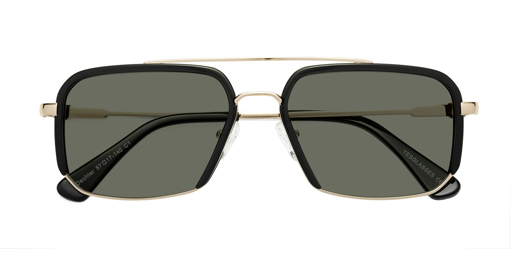 Folded Front of Dechter in Black-Gold with Gray Polarized Lenses