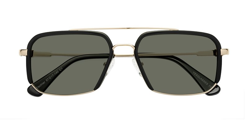 Black Grandpa Acetate Aviator Polarized Sunglasses with Green Sunwear ...