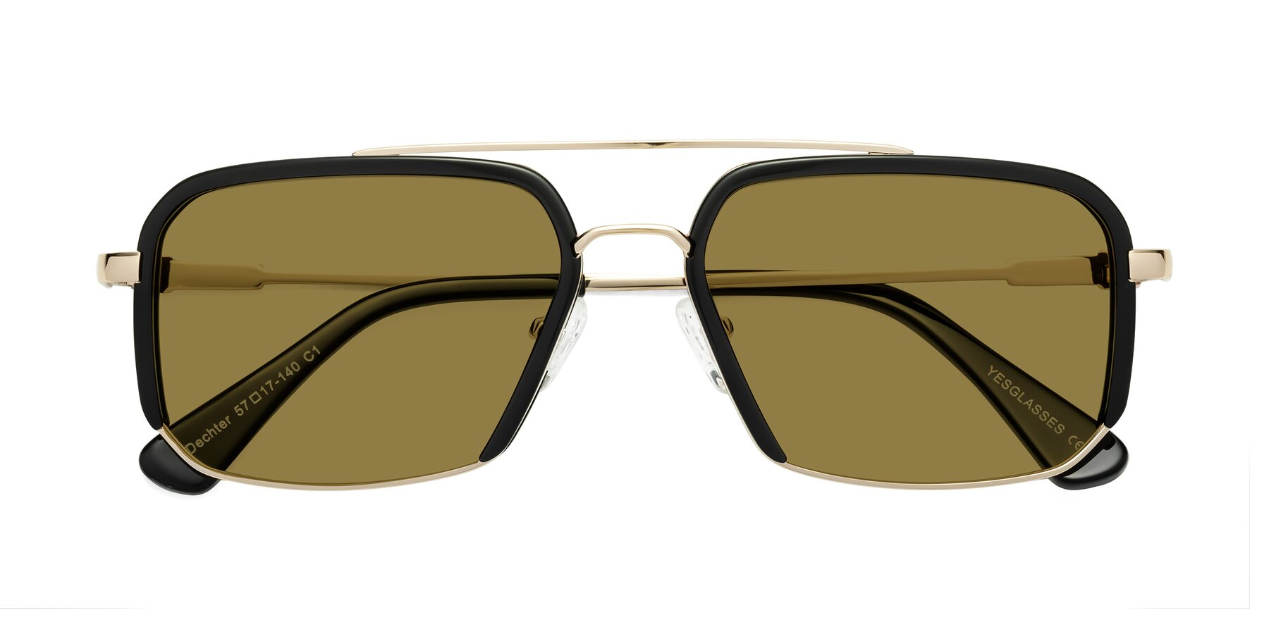 Folded Front of Dechter in Black-Gold with Brown Polarized Lenses