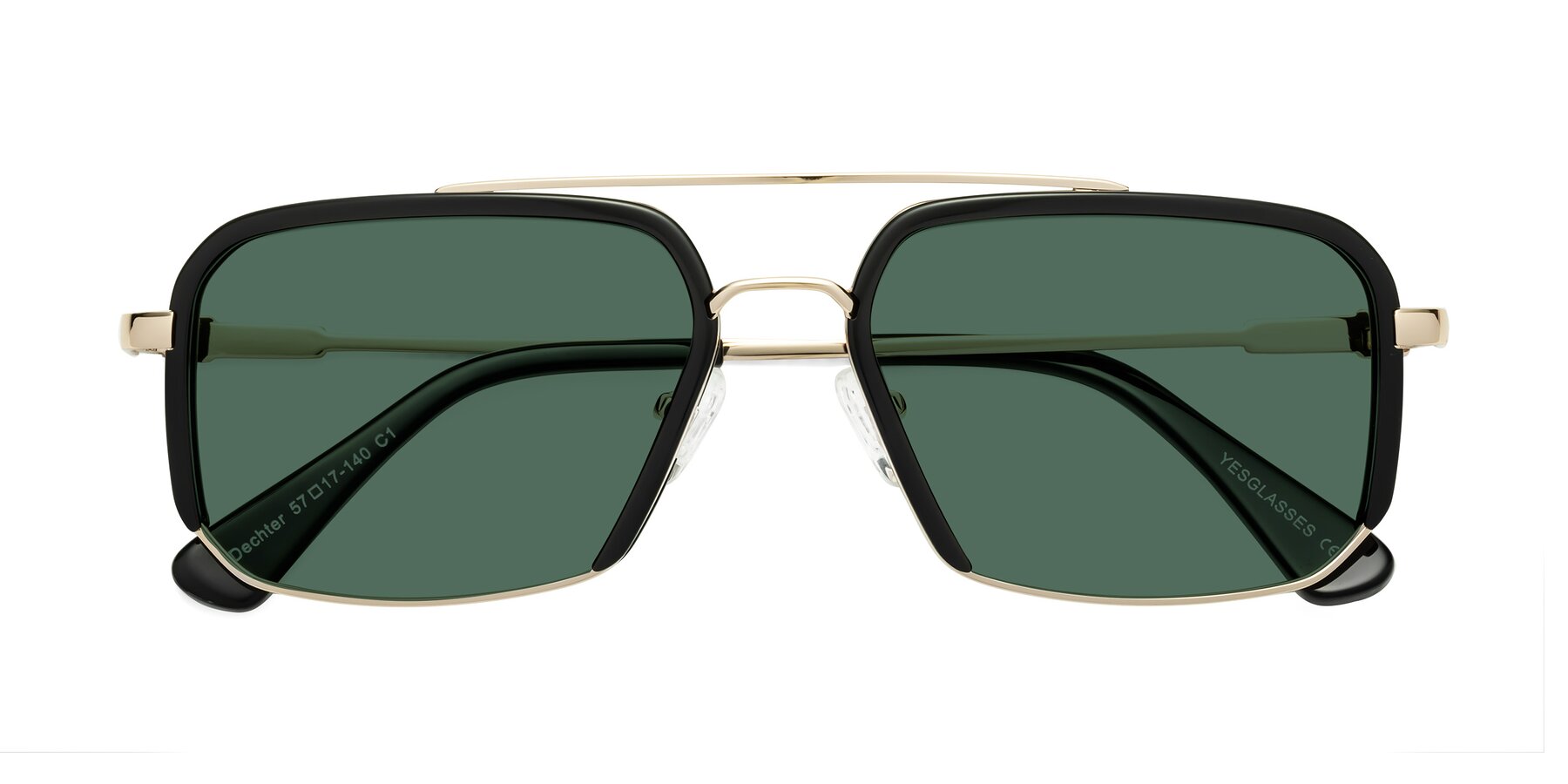 Folded Front of Dechter in Black-Gold with Green Polarized Lenses