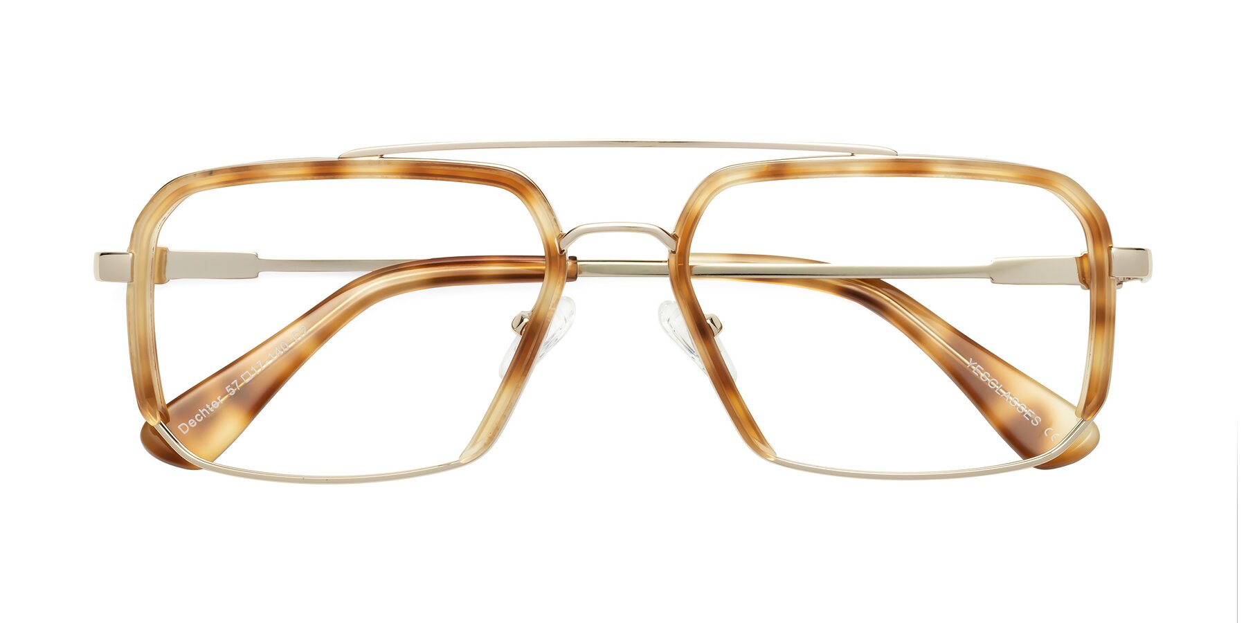 Folded Front of Dechter in Yellow Tortoise-Gold with Clear Blue Light Blocking Lenses