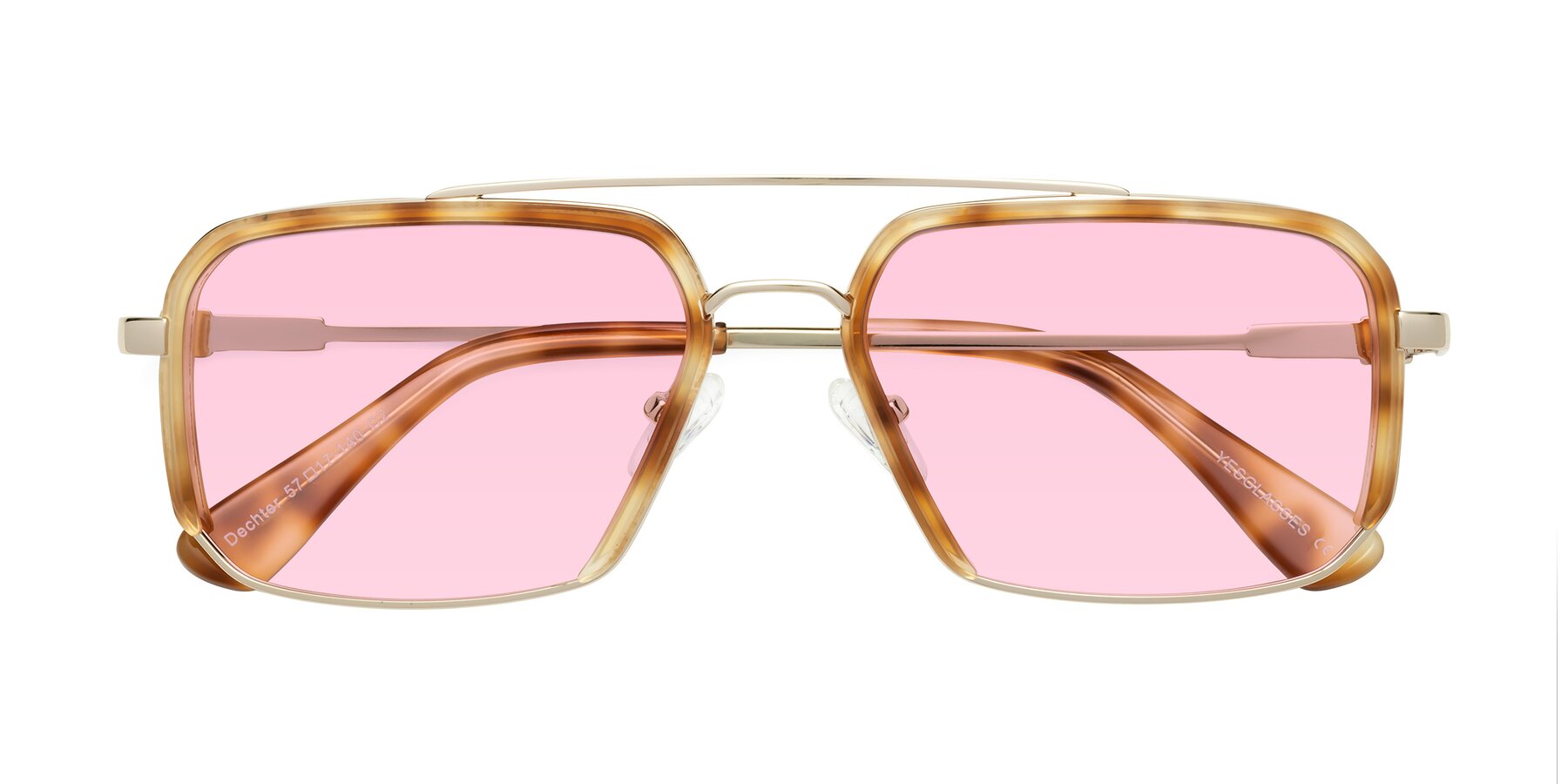 Folded Front of Dechter in Yellow Tortoise-Gold with Light Pink Tinted Lenses