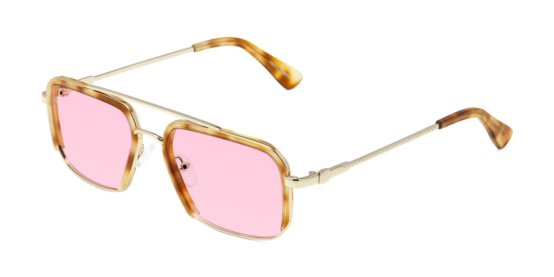 Angle of Dechter in Yellow Tortoise-Gold with Light Pink Tinted Lenses