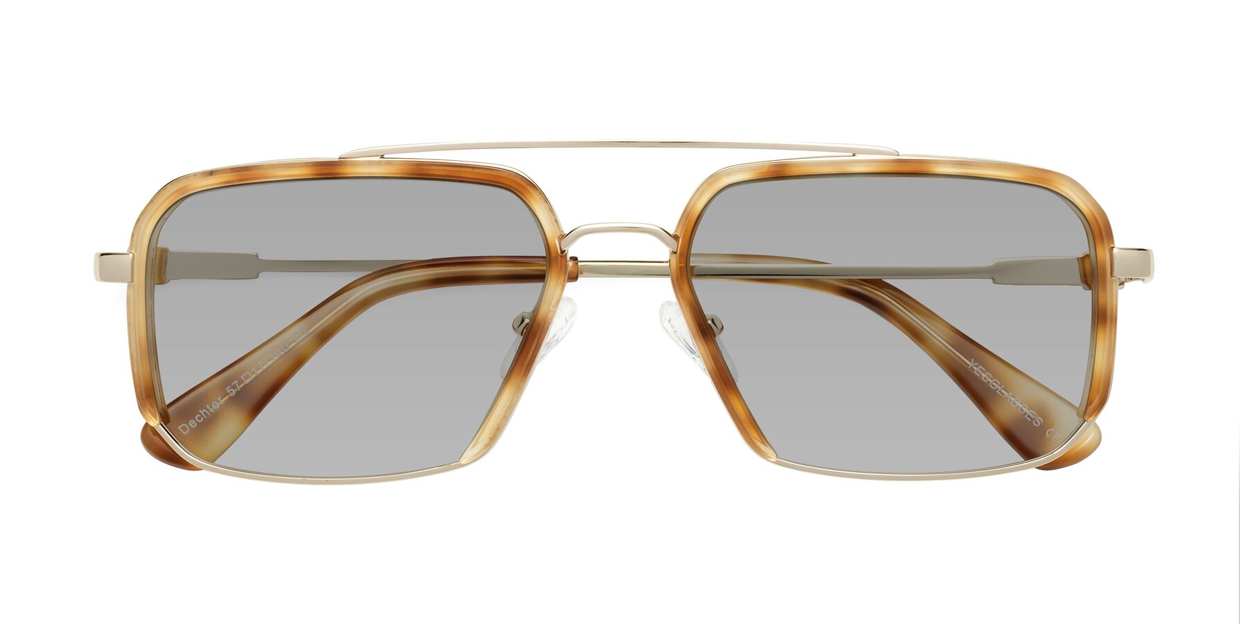 Folded Front of Dechter in Yellow Tortoise-Gold with Light Gray Tinted Lenses