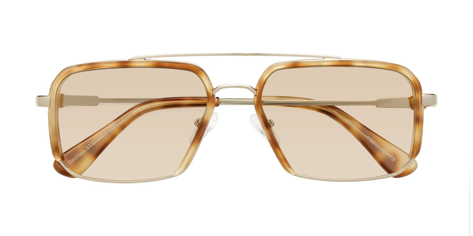 Folded Front of Dechter in Yellow Tortoise-Gold with Light Brown Tinted Lenses