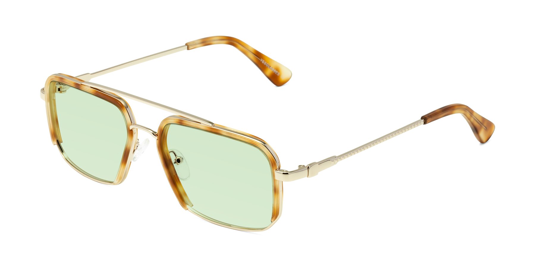 Angle of Dechter in Yellow Tortoise-Gold with Light Green Tinted Lenses