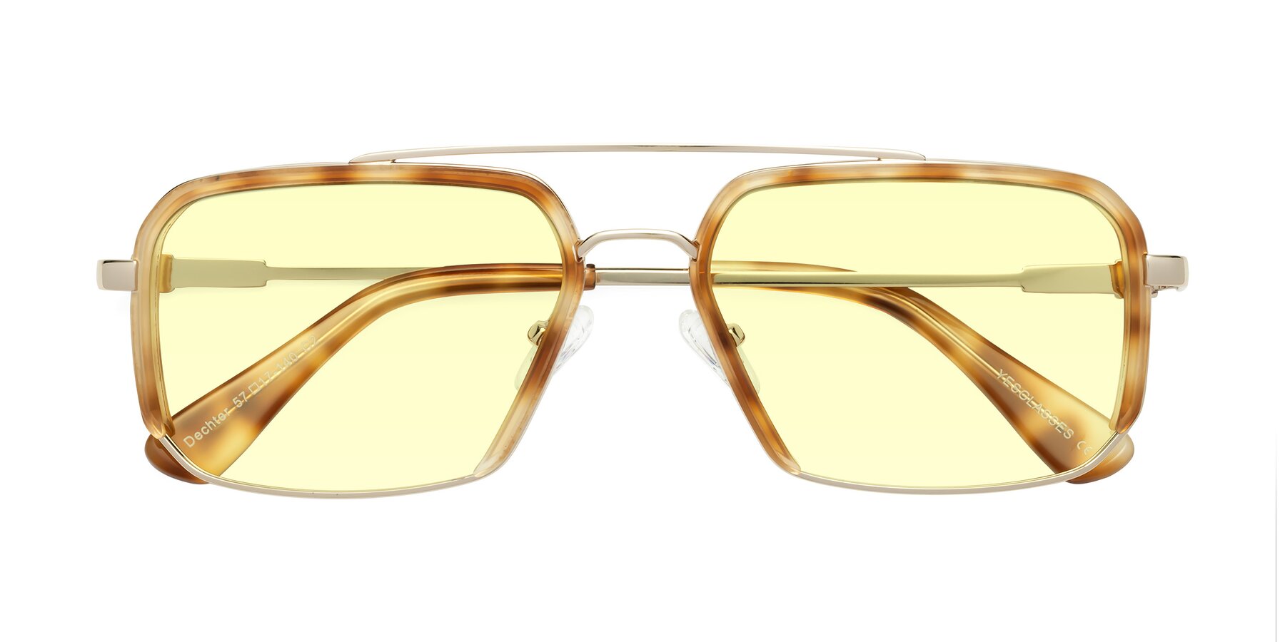 Folded Front of Dechter in Yellow Tortoise-Gold with Light Yellow Tinted Lenses