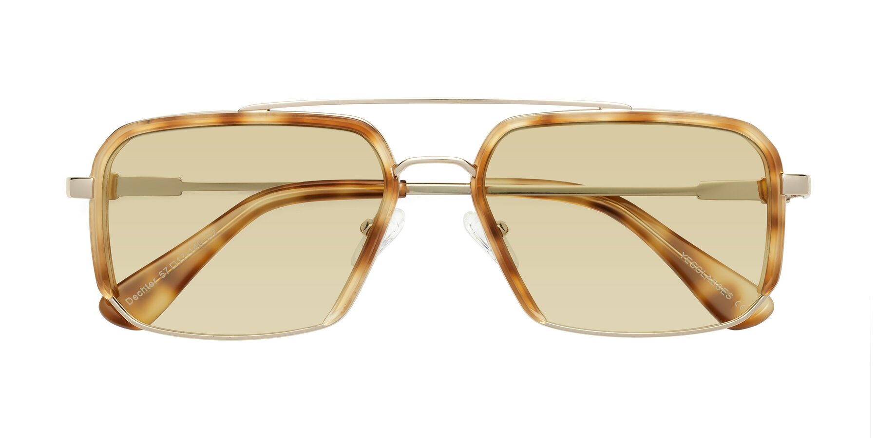 Folded Front of Dechter in Yellow Tortoise-Gold with Light Champagne Tinted Lenses