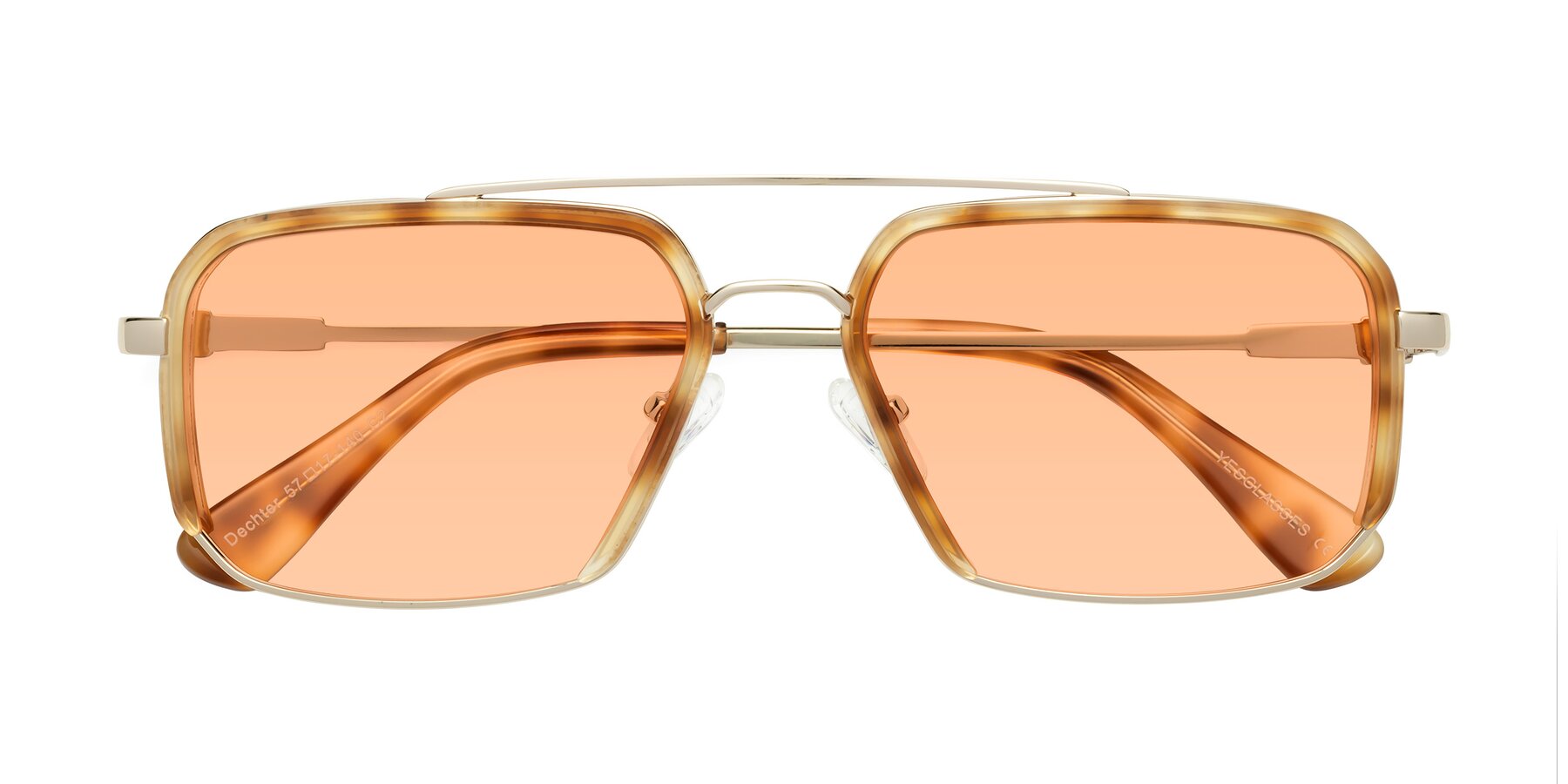 Folded Front of Dechter in Yellow Tortoise-Gold with Light Orange Tinted Lenses