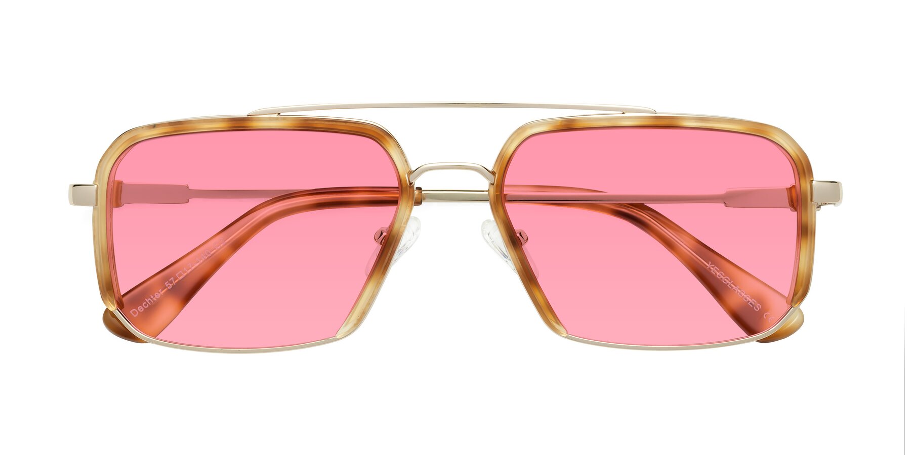 Folded Front of Dechter in Yellow Tortoise-Gold with Pink Tinted Lenses