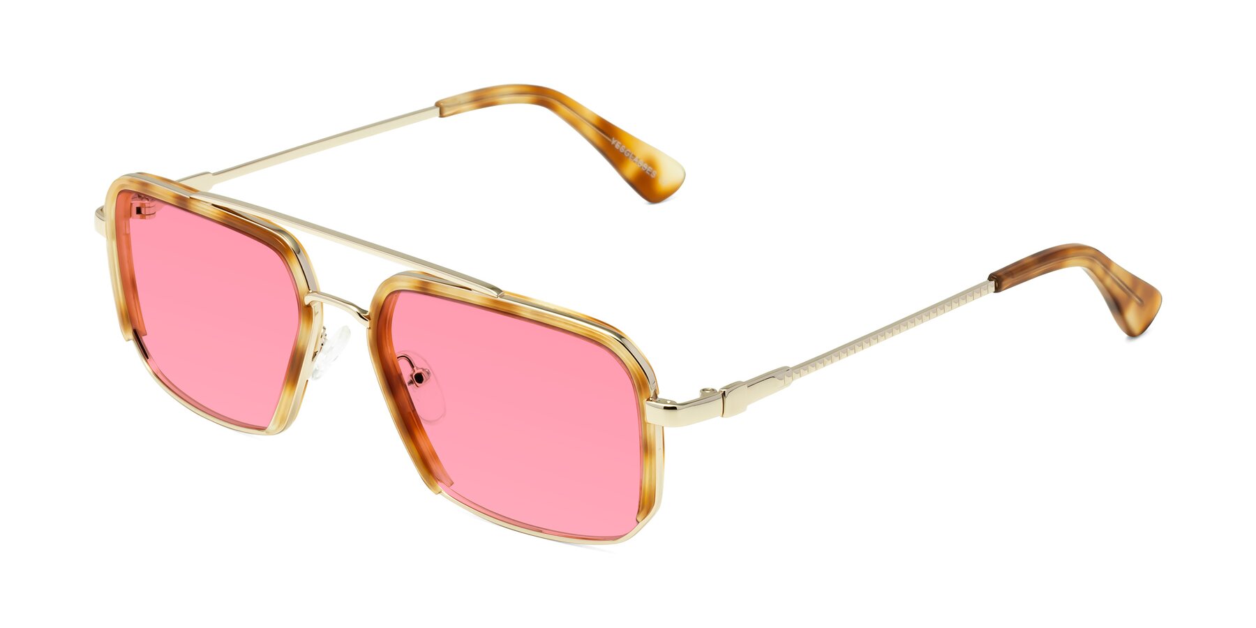 Angle of Dechter in Yellow Tortoise-Gold with Pink Tinted Lenses