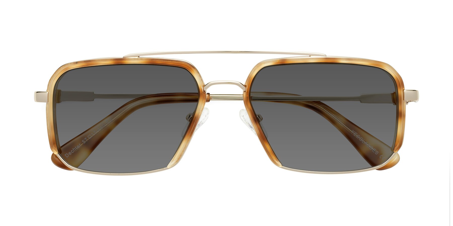 Folded Front of Dechter in Yellow Tortoise-Gold with Medium Gray Tinted Lenses