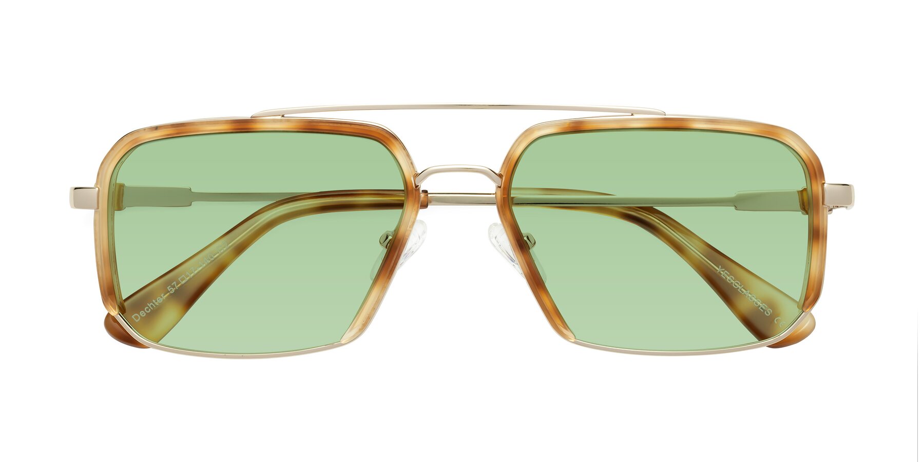 Folded Front of Dechter in Yellow Tortoise-Gold with Medium Green Tinted Lenses