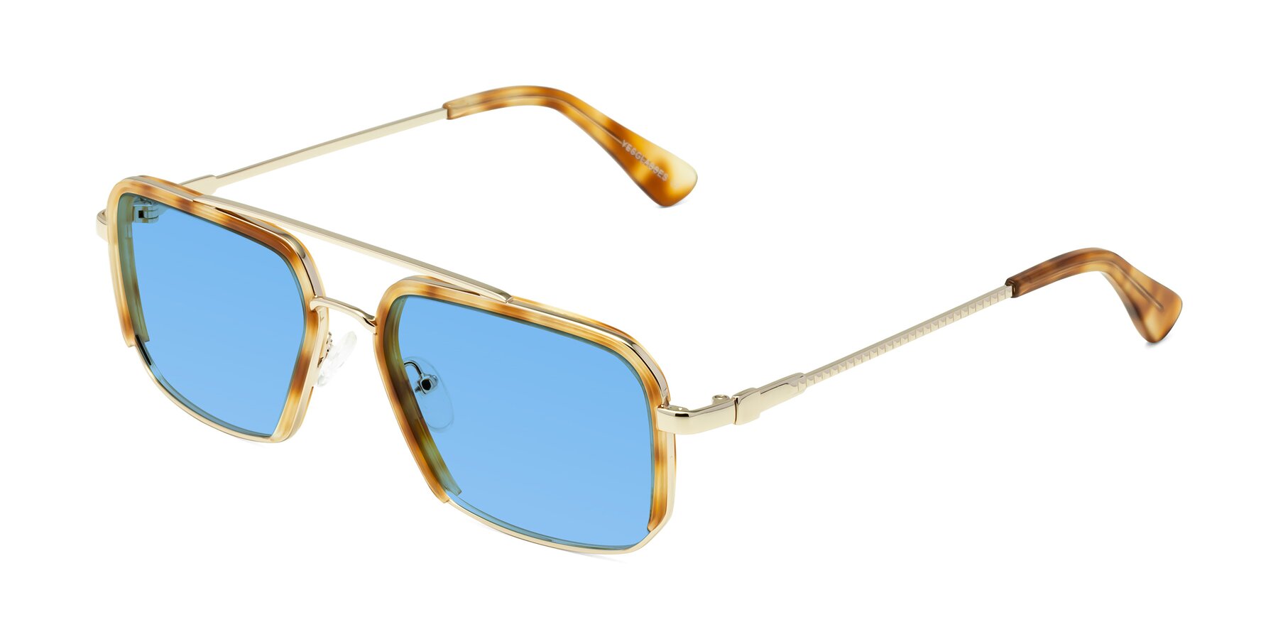 Angle of Dechter in Yellow Tortoise-Gold with Medium Blue Tinted Lenses