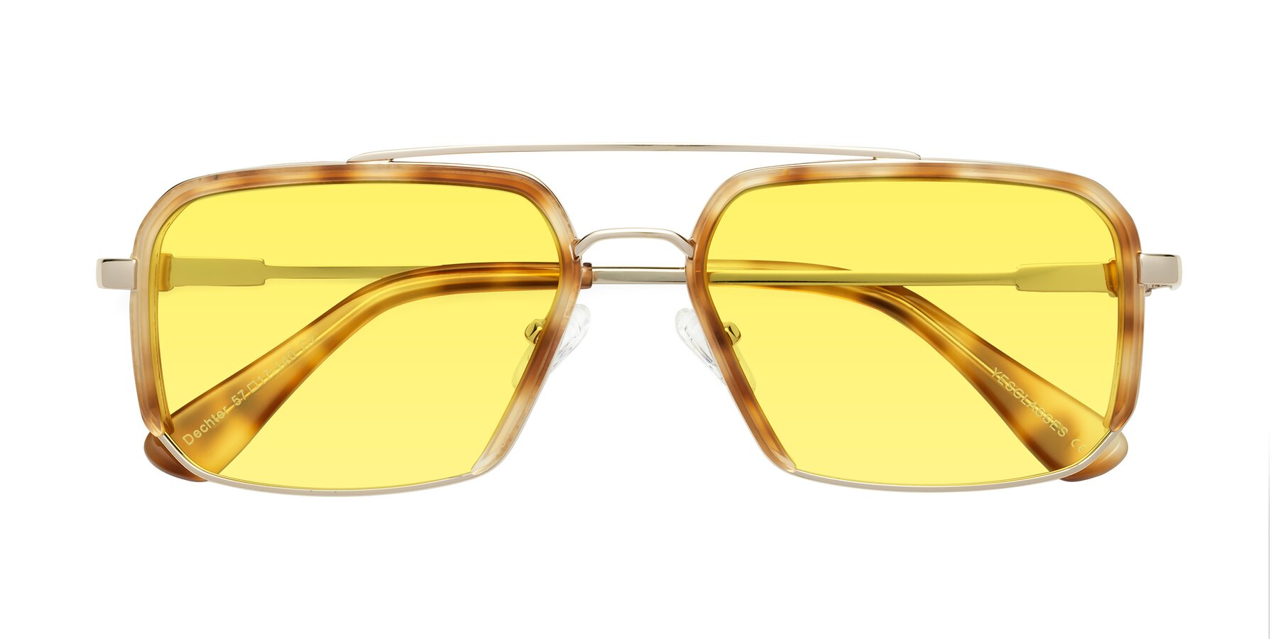 Folded Front of Dechter in Yellow Tortoise-Gold with Medium Yellow Tinted Lenses