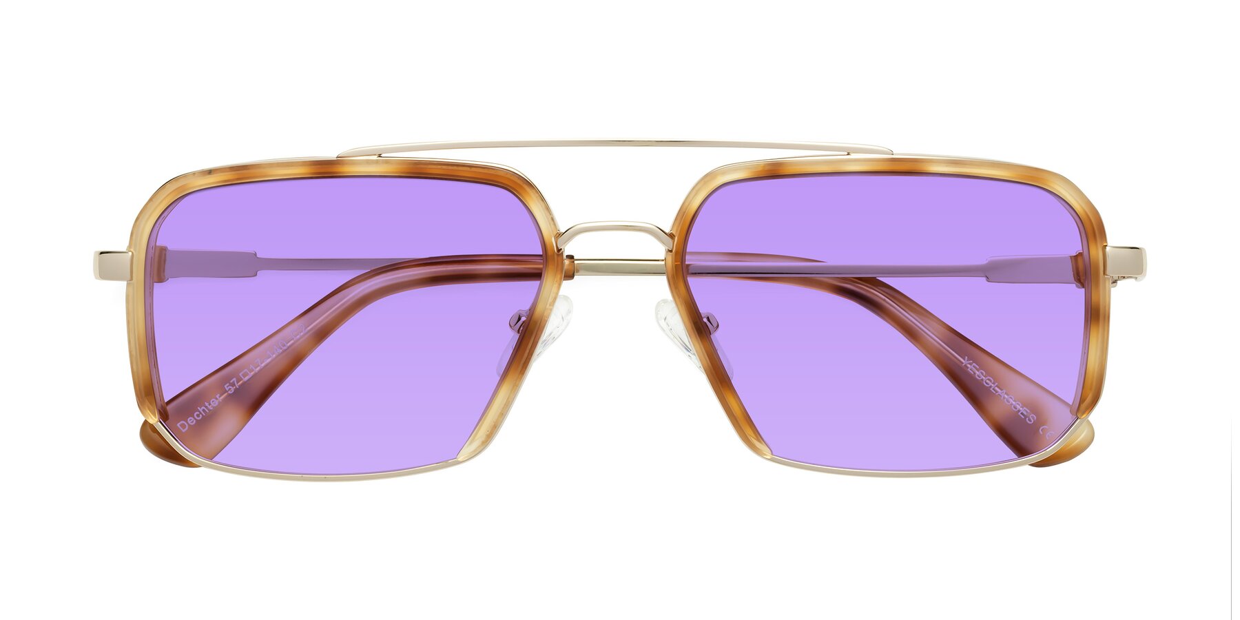 Folded Front of Dechter in Yellow Tortoise-Gold with Medium Purple Tinted Lenses