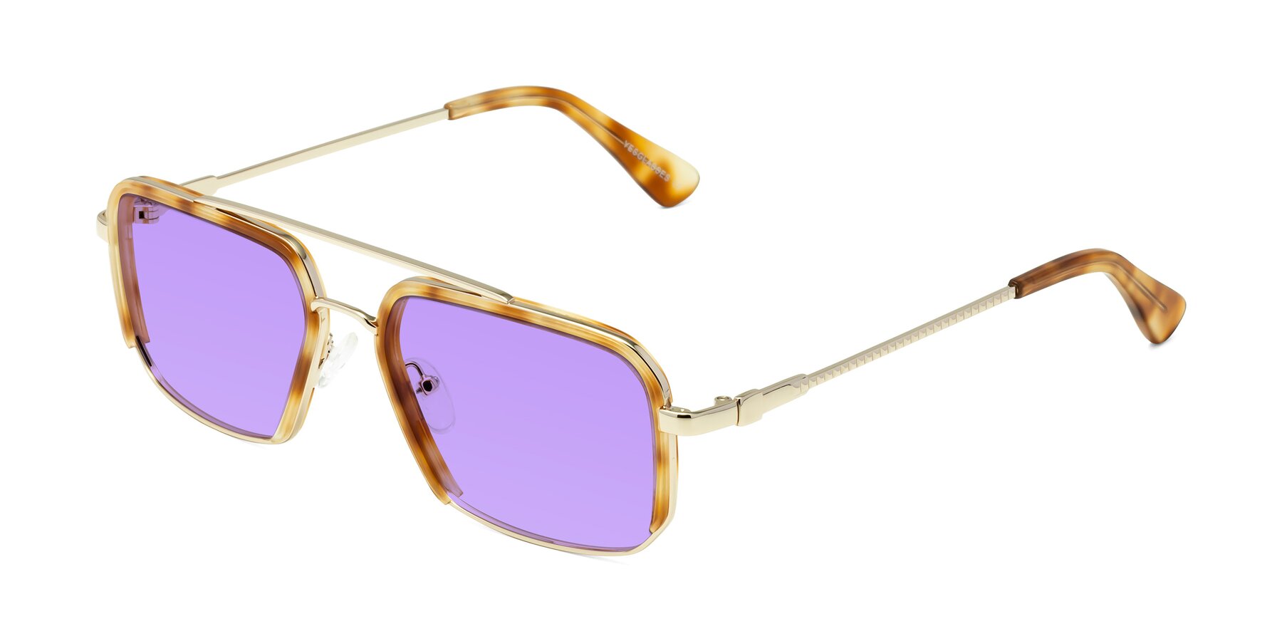 Angle of Dechter in Yellow Tortoise-Gold with Medium Purple Tinted Lenses