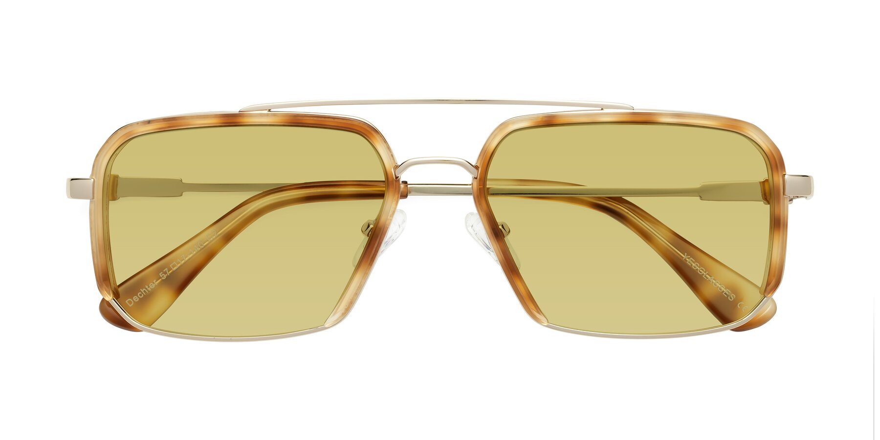 Folded Front of Dechter in Yellow Tortoise-Gold with Medium Champagne Tinted Lenses