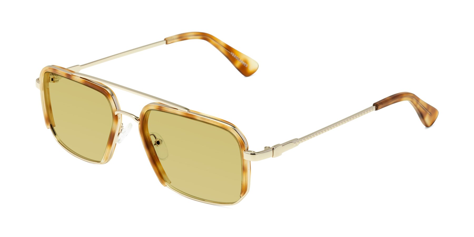 Angle of Dechter in Yellow Tortoise-Gold with Medium Champagne Tinted Lenses