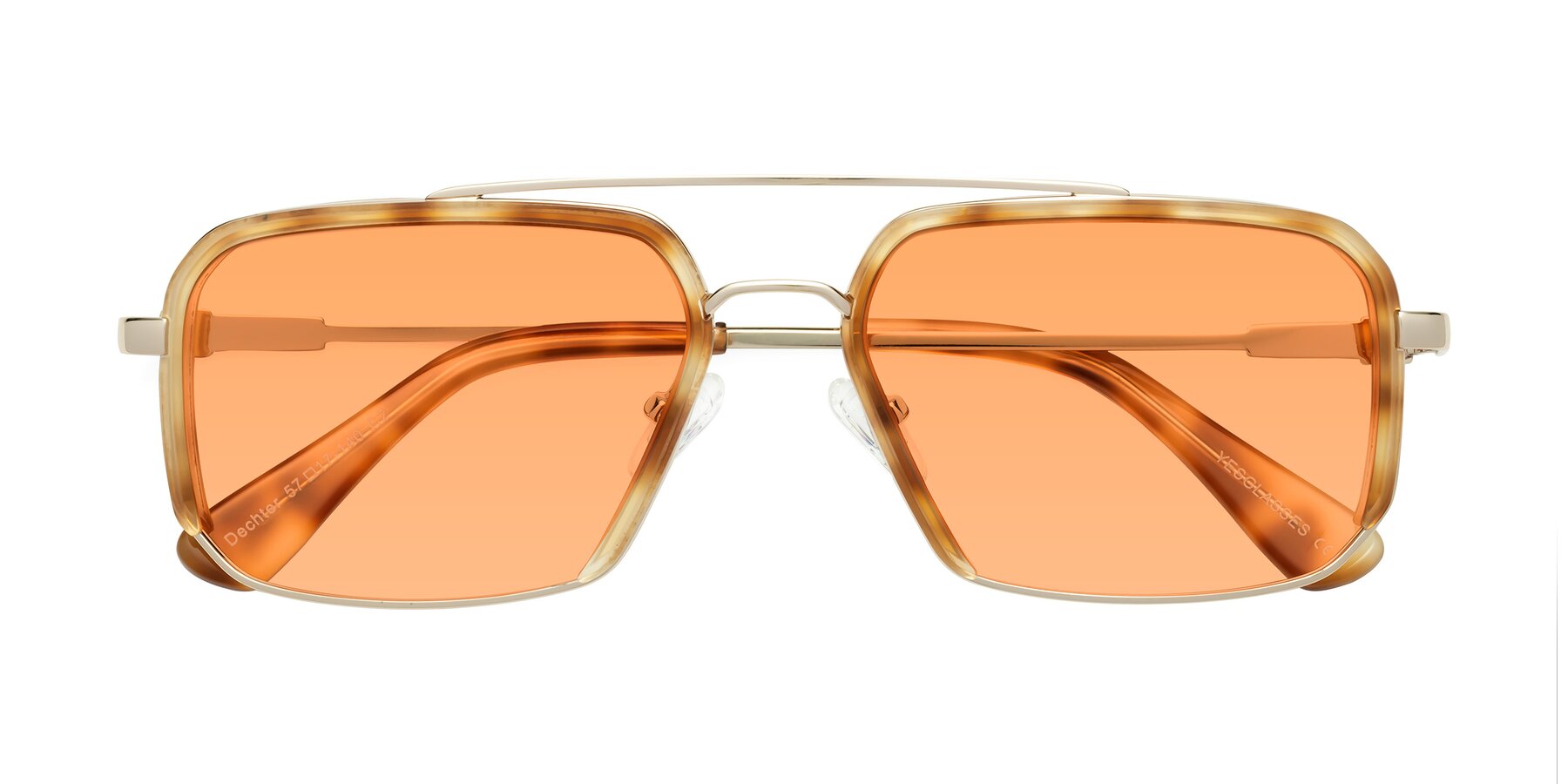 Folded Front of Dechter in Yellow Tortoise-Gold with Medium Orange Tinted Lenses