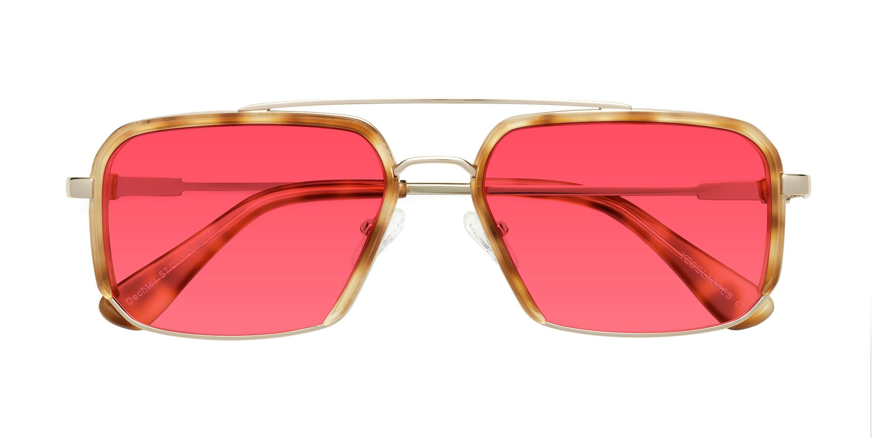 Folded Front of Dechter in Yellow Tortoise-Gold with Red Tinted Lenses