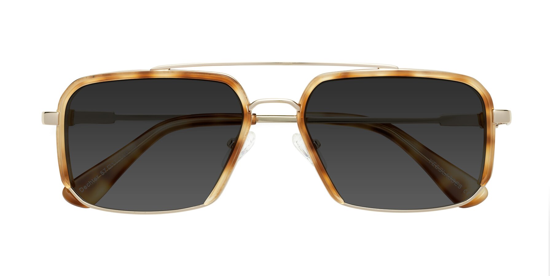 Folded Front of Dechter in Yellow Tortoise-Gold with Gray Tinted Lenses