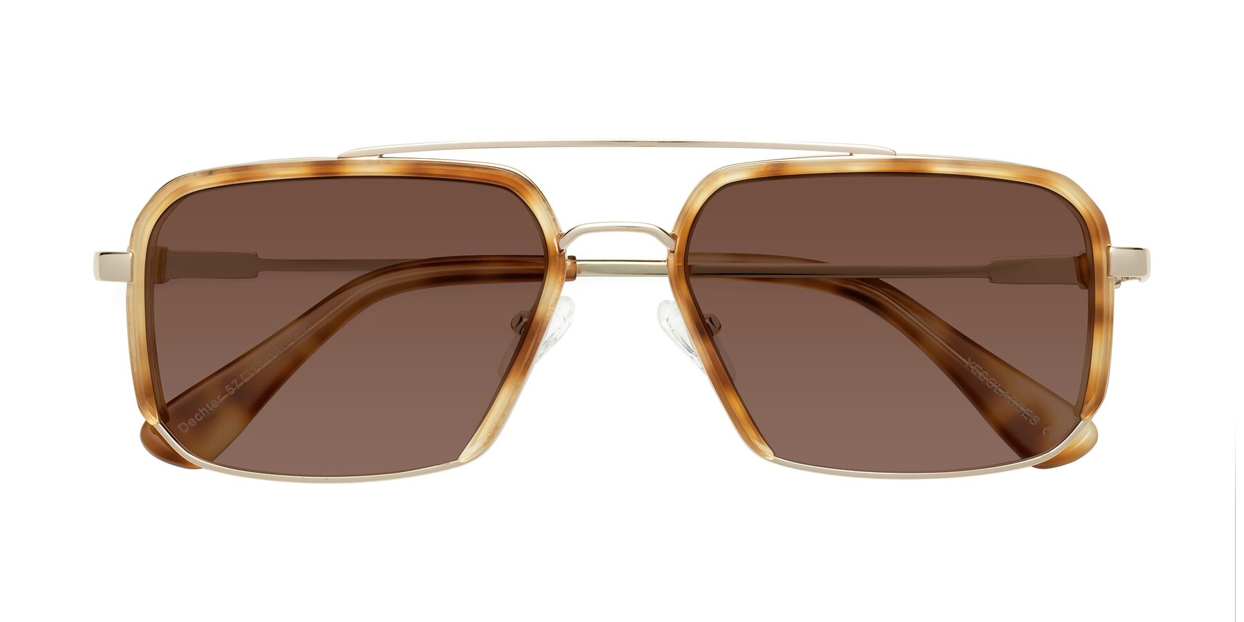Folded Front of Dechter in Yellow Tortoise-Gold with Brown Tinted Lenses