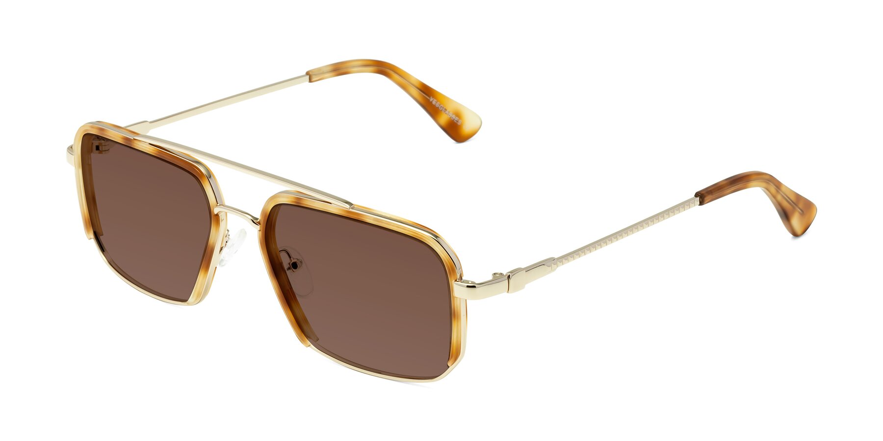 Angle of Dechter in Yellow Tortoise-Gold with Brown Tinted Lenses