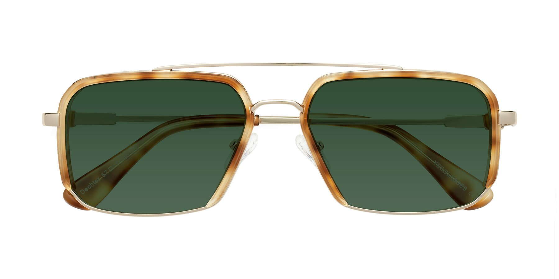 Folded Front of Dechter in Yellow Tortoise-Gold with Green Tinted Lenses