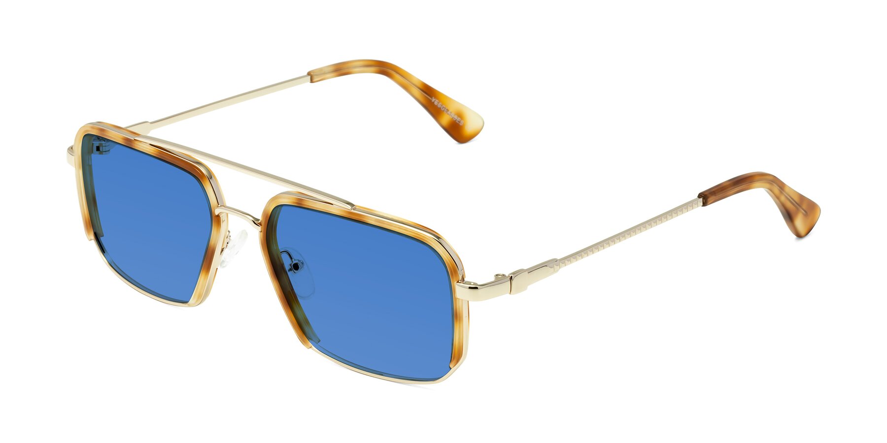 Angle of Dechter in Yellow Tortoise-Gold with Blue Tinted Lenses