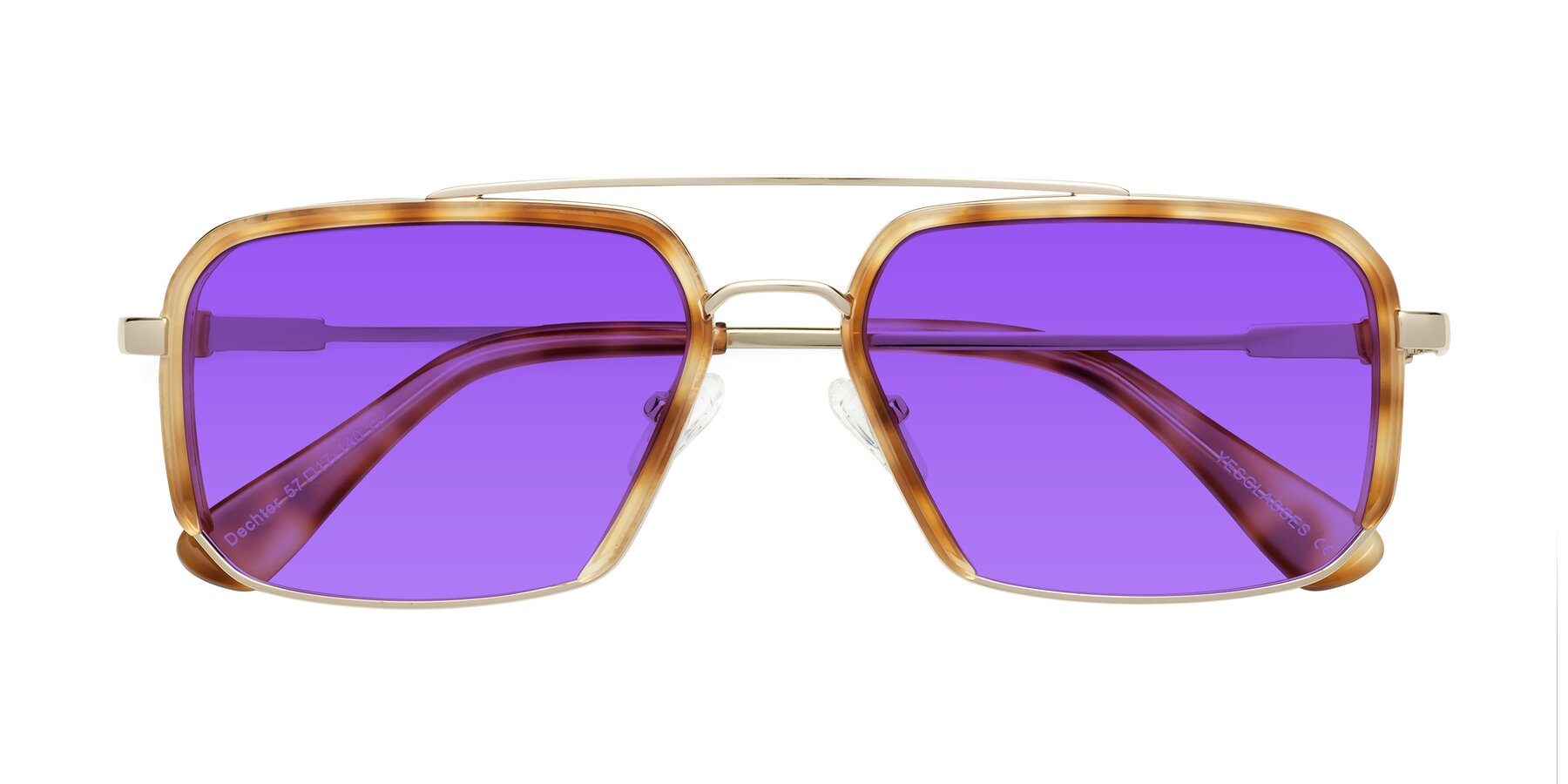 Folded Front of Dechter in Yellow Tortoise-Gold with Purple Tinted Lenses