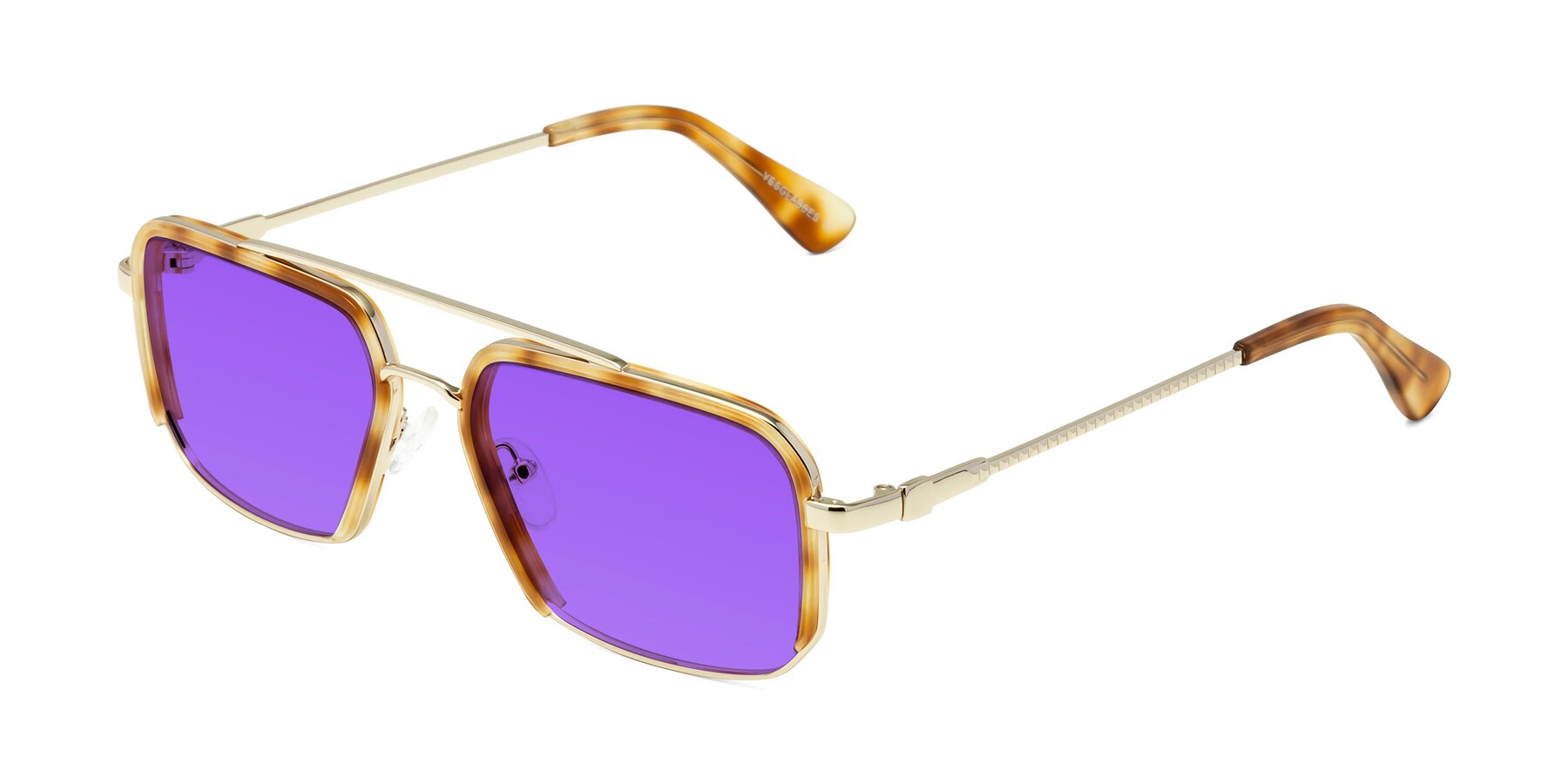 Angle of Dechter in Yellow Tortoise-Gold with Purple Tinted Lenses
