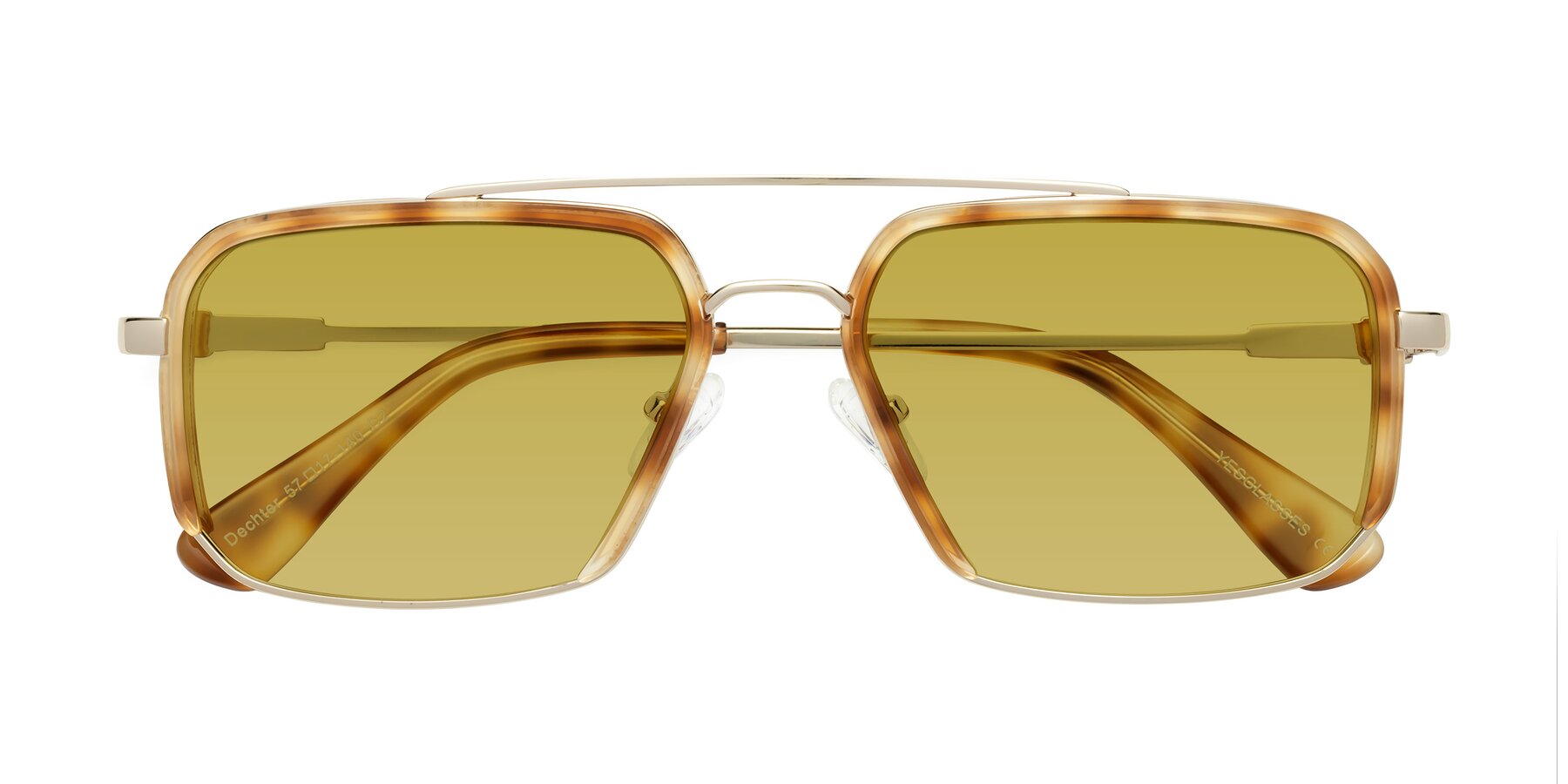 Folded Front of Dechter in Yellow Tortoise-Gold with Champagne Tinted Lenses